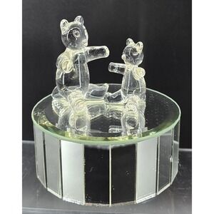 Vintage Music Box Rotating Glass Teddy Bear Mirror Works Collectible Gift